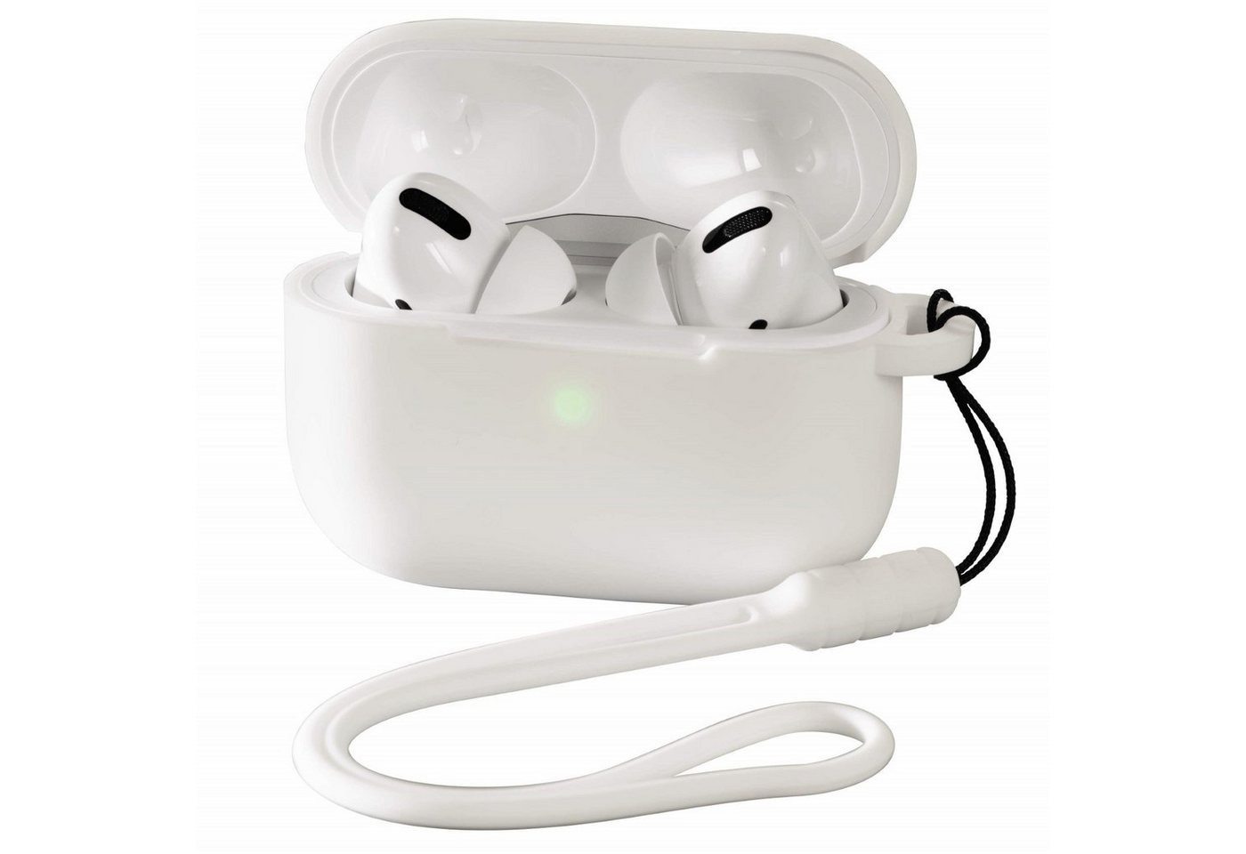 Hama Etui Silikon Skin Case Schutz-Hülle Weiß Headset (Trageband zur Sicherung Cover für Ladecase Apple AirPods Pro Kopfhörer) von Hama