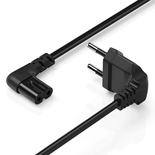 Hama Euro-Netzkabel mit Winkelstecker 3m (langes Kabel, Euro-Netzstecker auf Euro 8 C7 Doppelbuchse, abgewinkelt) Stromkabel, Eurokabel schwarz von Hama