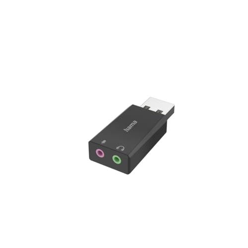 Hama Externe Soundkarte, USB Klinke Adapter (USB Soundkarte für Windows und Mac, Stereo Adapter zum Anschluss von Kopfhörer, Lautsprecher, Mikrofon, Headset an Computer, PC, Laptop, Tablet, PS4, PS5) von Hama