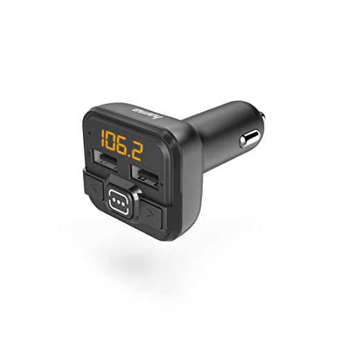 Hama FM Transmitter fürs Autoradio mit AUX, USB und Kfz Ladegerät (Auto Adapter für Zigarettenanzünder Buchse mit 3,5 mm Klinken Anschluss und 2 USB Anschlüssen für USB Stick und zum Laden) schwarz von Hama