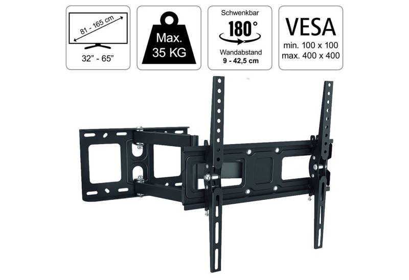 Hama FULLMOTION 180° TV Wandhalterung 32" bis 65" Monitor-Halterung, (Wand-Halter Schwenkbar VESA-Formate bis 400x400 Monitor 32" - 65" Zoll) von Hama