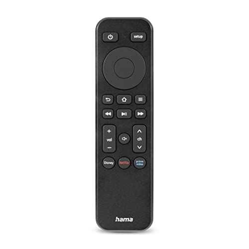 Hama Fernbedienung universal für Smart TV + Streamingdienste (TV Fernbedienung mit App Taste Netflix, Prime Video, Disney+, Ersatzfernbedienung programmierbar u. lernfähig, beleuchtete Tasten) schwarz von Hama