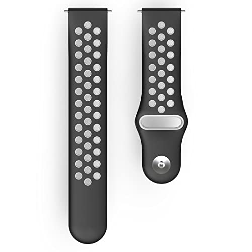 Hama Fitbit Uhrenarmband 22 mm (verstellbares Ersatzarmband f. Smartwatch Fitbit Versa 2, Versa, Versa Lite, Sportarmband atmungsaktiv zum Tauschen, Silikon Wechselarmband, Edelstahl Knopf) schw./grau von Hama