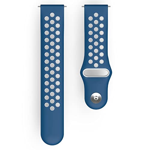 Hama Fitbit Uhrenarmband 22 mm (verstellbares Ersatzarmband f. Smartwatch Fitbit Versa 2, Versa, Versa Lite, Sportarmband atmungsaktiv zum Tauschen, Silikon Wechselarmband, Edelstahl Knopf) blau/grau von Hama