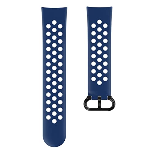 Hama Fitbit Uhrenarmband 22 mm (verstellbares Ersatzarmband f. Smartwatch Versa 3, Versa 4, Sense, Sense 2, Sportarmband atmungsaktiv zum Tauschen, Silikon Wechselarmband, Edelstahl Knopf) blau/grau von Hama