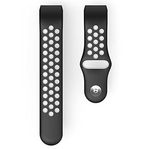 Hama Fitbit Uhrenarmband 22 mm (verstellbares Ersatzarmband für Smartwatch Fitbit Charge 3 u. Charge 4, Sportarmband atmungsaktiv zum Tauschen, Silikon Wechselarmband, Edelstahl Druckknopf) schw./grau von Hama