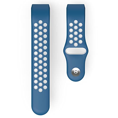 Hama Fitbit Uhrenarmband 22 mm (verstellbares Ersatzarmband für Smartwatch Fitbit Charge 3 u. Charge 4, Sportarmband atmungsaktiv zum Tauschen, Silikon Wechselarmband, Edelstahl Druckknopf) blau/grau von Hama