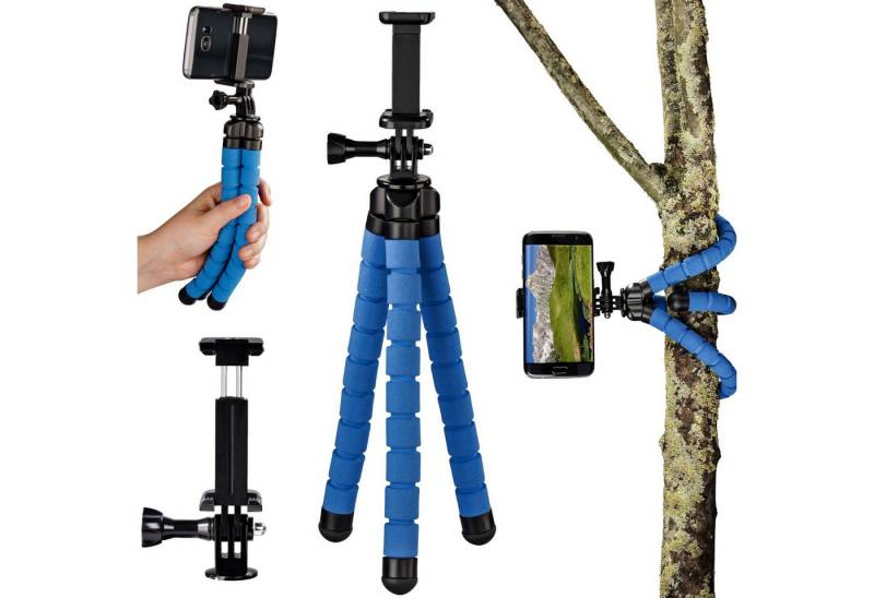 Hama Flex Flexibles Mini-Stativ 26cm Tripod Blau Kamerastativ (Beine mit 360°-Biegung Smartphone-Halterung und für GoPro ActionCam) von Hama