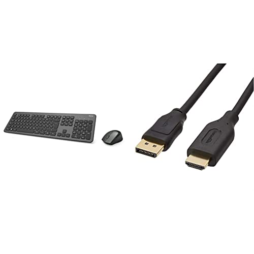 Hama Funk-Tastatur Maus Set (QWERTZ Tastenlayout, kabellose ergonomische Maus), schwarz anthrazit & Amazon Basics DisplayPort auf HDMI Kabel mit vergoldeten Steckern 1,8 m von Hama