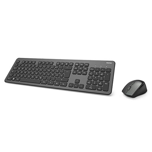 Hama Funk-Tastatur Maus Set (QWERTZ Tastenlayout, kabellose ergonomische Maus, 2,4GHz, USB-Empfänger) Windows Keyboard Funkmaus-Tastatur-Set, schwarz anthrazit von Hama