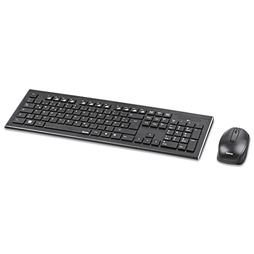 Hama Funk-Tastatur mit Maus Set (deutsches QWERTZ Tastenlayout, 12 Media-Tasten, kabellose optische Maus, 2,4 GHz, USB-Empfänger) Windows Keyboard Funkmaus-Tastatur-Set schwarz von Hama
