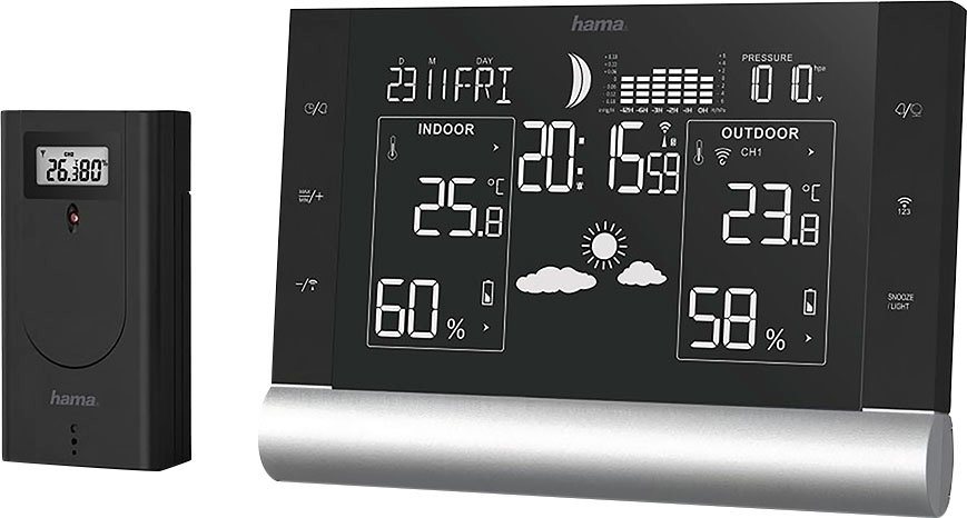Hama Funkuhr Black Line Plus Wetterstation (inkl. Funk-Außensensor) von Hama