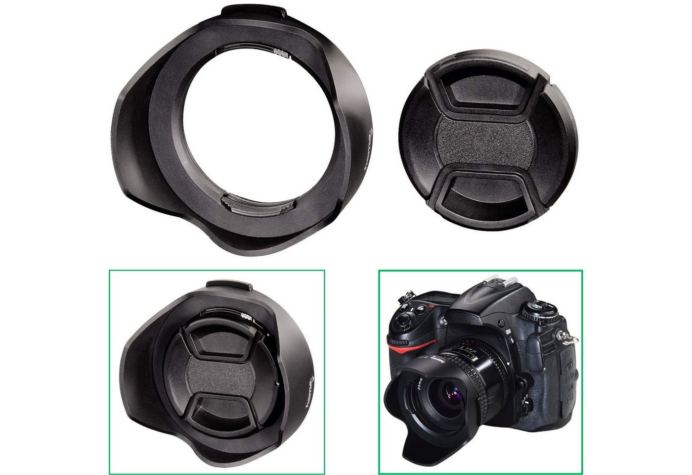 Hama Gegenlichtblende Snap mit Objektivdeckel 77mm Gegenlichtblende (Universal Sonnenblende Objektiv Deckel Blende Weitwinkel Schutz) von Hama