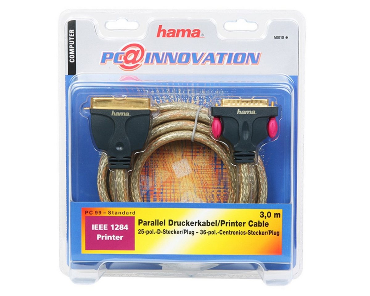 Hama GoldLine Drucker-Kabel 3m Anschlusskabel vergoldet Computer-Kabel, Centronics-Stecker, Paralleler (IEEE 1284) Stecker, Centronics-Stecker, Paralleler (IEEE 1284) Stecker (300 cm), IEEE-1284 Parallel 25-Pol Sub-D auf Centronics-Kabel auch Nadeldrucker von Hama
