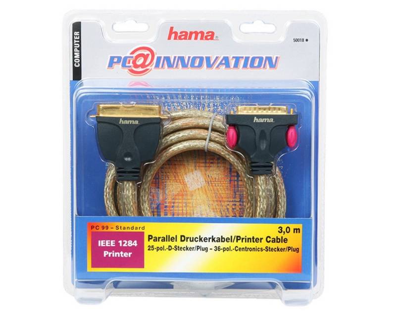 Hama GoldLine Drucker-Kabel 3m Anschlusskabel vergoldet Computer-Kabel, Centronics-Stecker, Paralleler (IEEE 1284) Stecker, Centronics-Stecker, Paralleler (IEEE 1284) Stecker (300 cm), IEEE-1284 Parallel 25-Pol Sub-D auf Centronics-Kabel auch Nadeldrucker von Hama