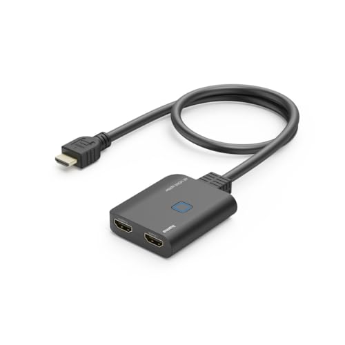 Hama HDMI Splitter 4K 1 In 2 Out (4K@30Hz, Adapter zur Übertragung eines HDMI-Signals auf 2 Ausgabegeräte, z. B. Beamer, Bildschirm oder 2 Monitore gleichzeitig, 60 cm) schwarz von Hama
