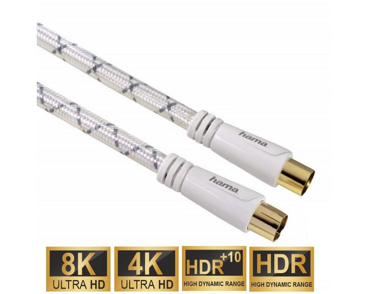 Hama HQ 1,5m Antennen-Kabel 120db Koaxial-Kabel Weiß Video-Kabel, Koaxial, Koaxial (150 cm), Koax-Kabel, 120 db, 4-Fach geschirmt, vergoldet, 1,5m, für TV LED etc von Hama