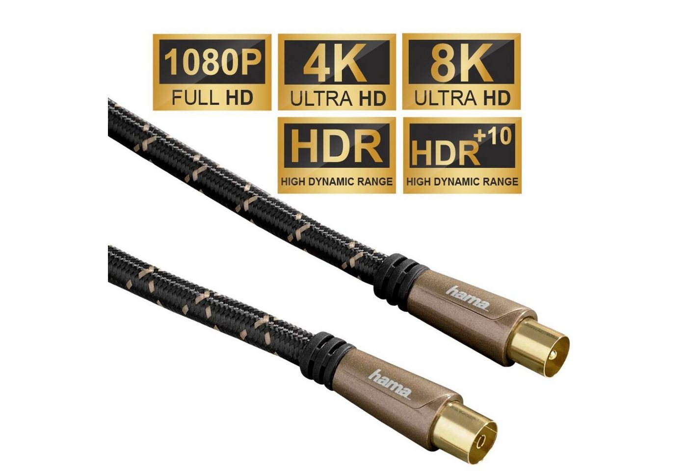 Hama HQ 10m Antennen-Kabel 120db Koaxial-Kabel Video-Kabel, Koaxial, Koaxial (1000 cm), Koax-Kabel, 120 db, vergoldet, 10m, für TV LED LCD OLED Plasma von Hama