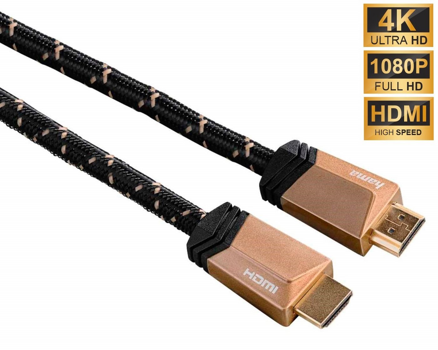 Hama HQ High-Speed HDMI-Kabel 4K 1,5m vergoldet Video-Kabel, HDMI, (150 cm), HDMI 2.0b 4K 2K HDR Full HD 3D HD TV LED LCD OLED Metall-Stecker von Hama