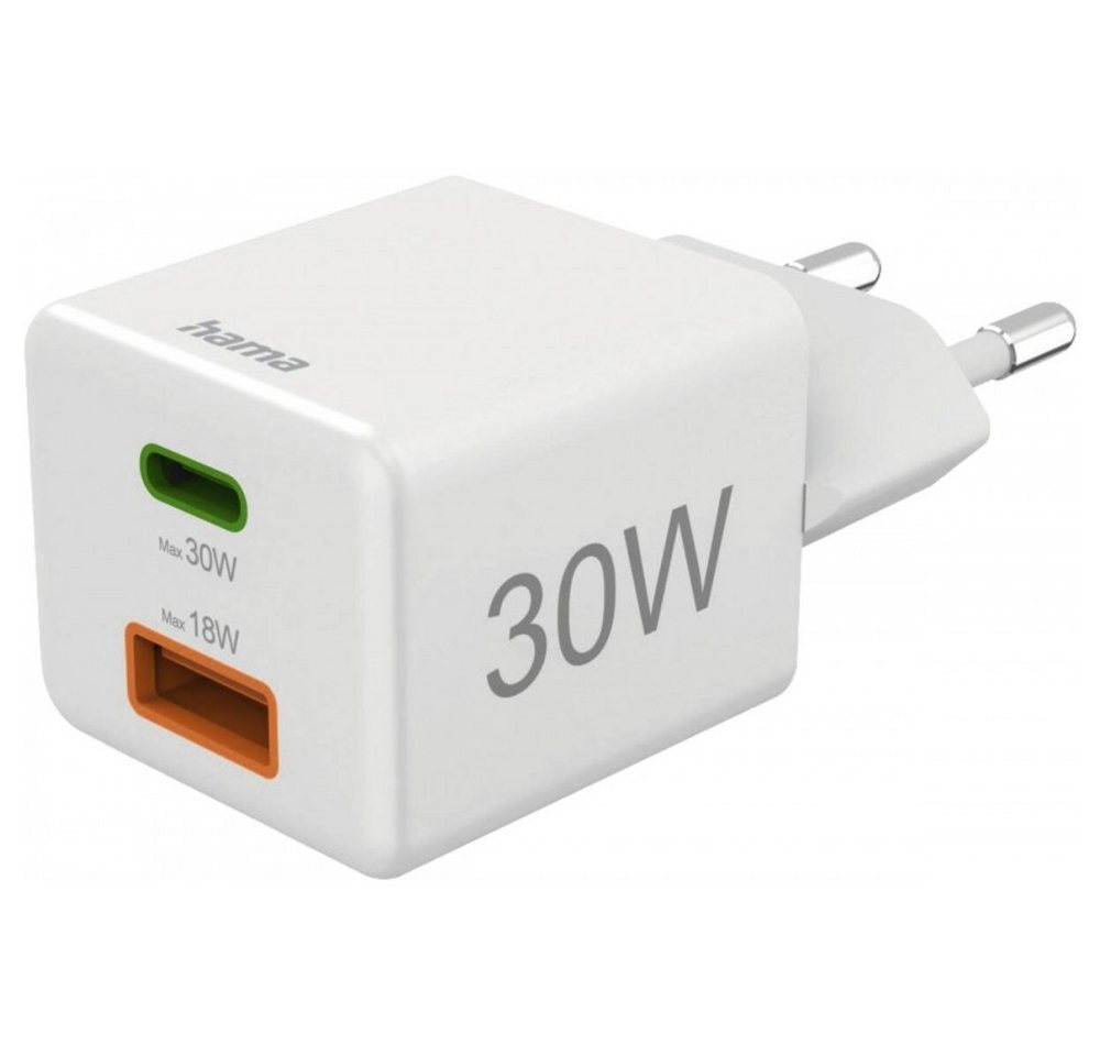 Hama Hama 201992 Mini-Lader 30W USB-C+A in Weiß. USB-Ladegerät (Ladegerät, Mini-Lader mit Qualcomm Quick Charge Technologie, Kompakte Bauweise mit Qualcomm Quick Charge Technologie) von Hama