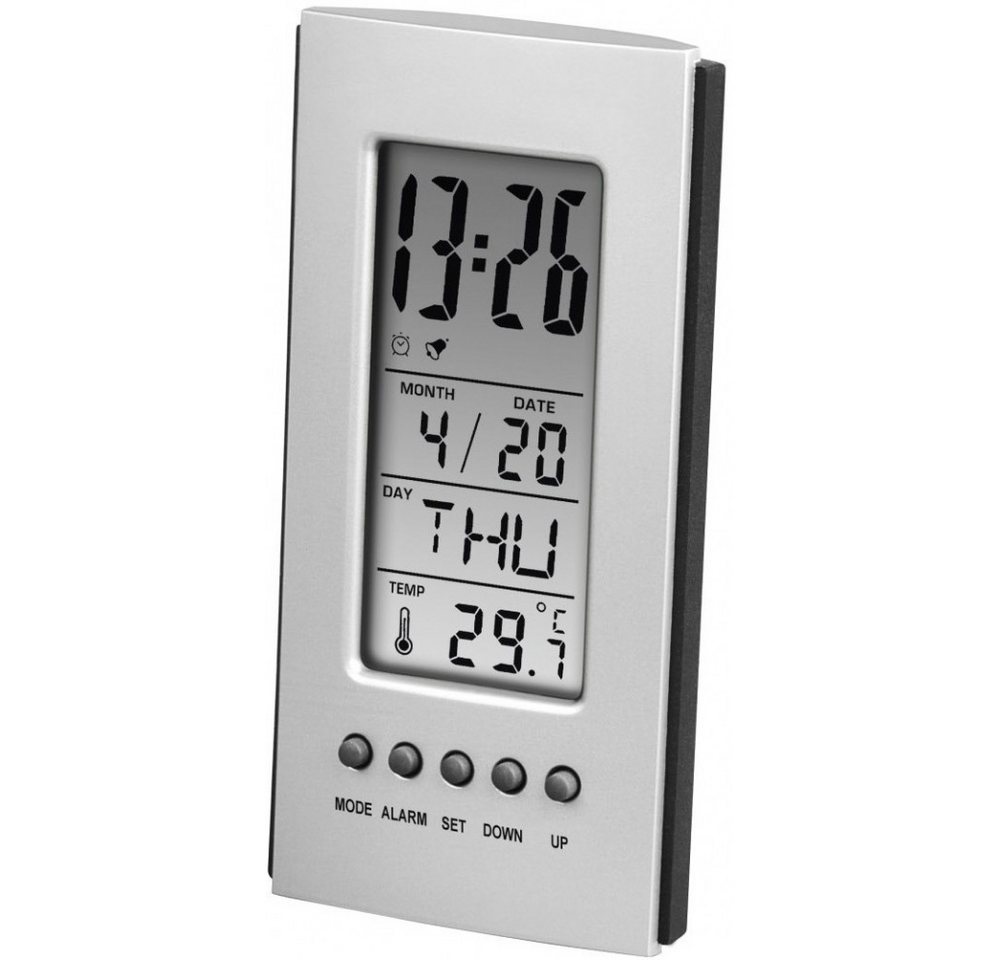 Hama Hama LCD-Thermometer silber mit Uhr und Alarmfunktion. Wetterstation (Batterien) von Hama