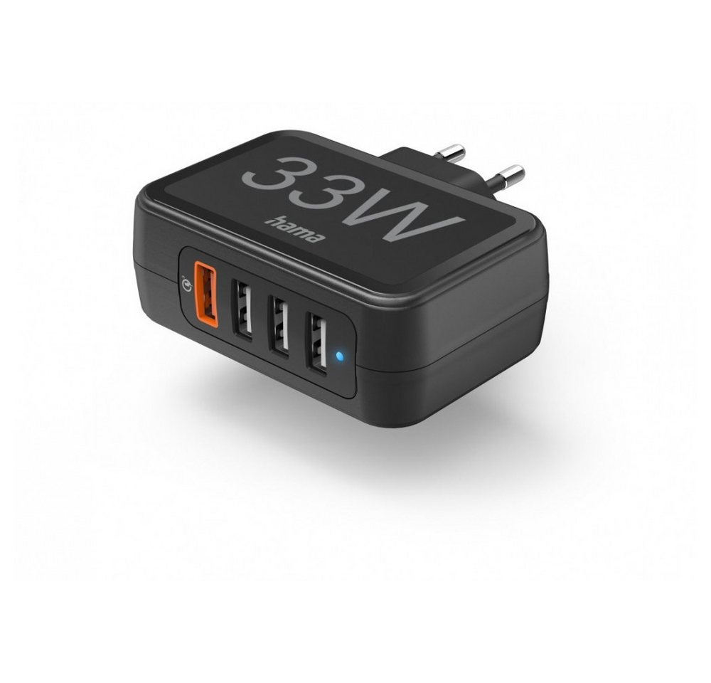 Hama Hama Schnellladegerät 4 Ports (33W) schwarz Smartphone-Ladegerät (Lade-Netzteil, 4 Ports für gleichzeitiges Laden, Schnelles Laden mit Qualcomm Quick Charge 3.0) von Hama