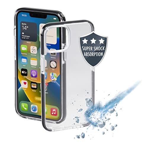 Hama Handyhülle für Apple iPhone 14 „Protector“ (durchsichtige iPhone 14 Hülle aus TPU, stoßfester Bumper für Fallschutz, wasserabweisende Schutzhülle, flexibler Handyschutz) schwarzer Rand von Hama