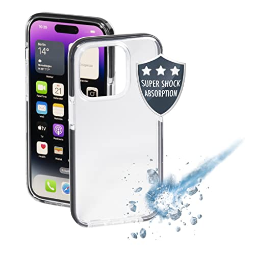 Hama Handyhülle für Apple iPhone 14 Pro „Protector“ (durchsichtige iPhone 14 Pro Hülle aus TPU, stoßfester Bumper für Fallschutz, wasserabweisende Schutzhülle, flexibler Handyschutz) schwarzer Rand von Hama