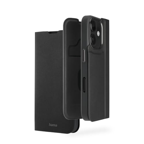 Hama Handyhülle für iPhone 16 (Handytasche, Etui mit Kartenfach, Kunstleder, Metallelemente, Standfunktion, extra Schutz von Display und Kamera, mit Magnet, Klapphülle, recycelt) schwarz von Hama