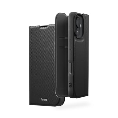 Hama Handyhülle für iPhone 16 (Handytasche zum Aufstellen, Etui mit Kartenfach, extra Schutz von Display und Kamera, mit Magnet, Klapphülle, weich, Anti Fingerabdruck) schwarz von Hama