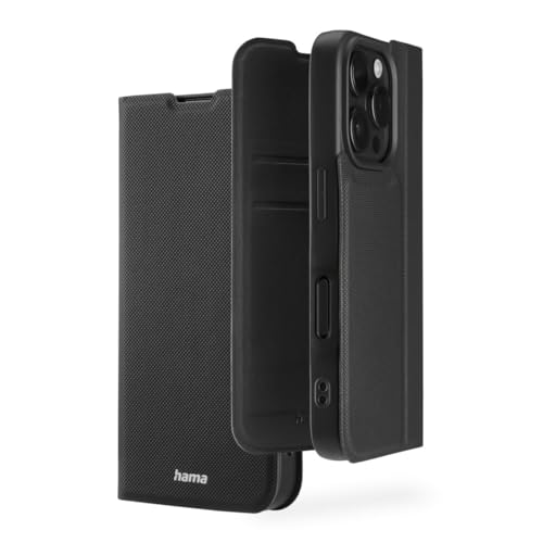 Hama Handyhülle für iPhone 16 Pro (Handytasche zum Aufstellen, Etui mit Kartenfach, extra Schutz von Display und Kamera, mit Magnet, Klapphülle, weich, Anti Fingerabdruck) schwarz von Hama
