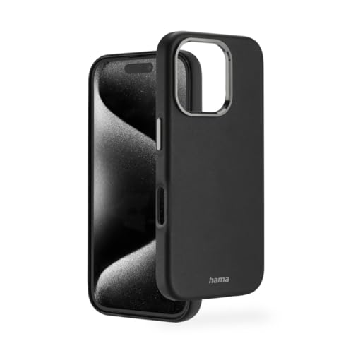 Hama Handyhülle für iPhone 16 Pro Max (Kunstleder, Metall, Schutzhülle für Rückseite, extra Schutz für Kamera und Display, Wireless Charging kompatibel, weich, recycelt) schwarz von Hama