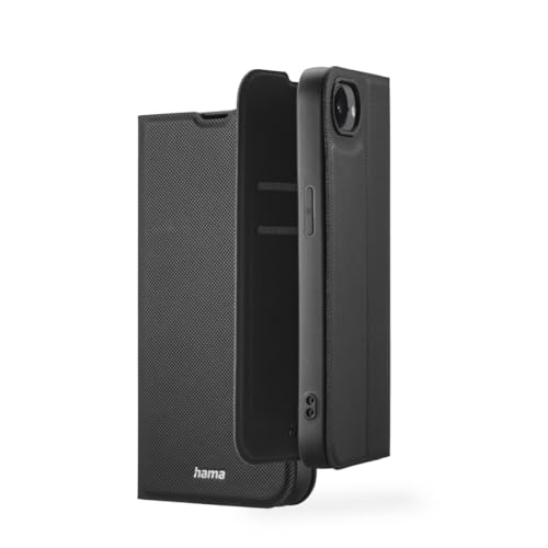 Hama Handyhülle für iPhone 16e (Handytasche zum Aufstellen, Etui mit Kartenfach, extra Schutz von Display und Kamera, mit Magnet, Klapphülle, weich, Anti Fingerabdruck) schwarz von Hama