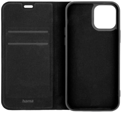 Hama Handyhülle für iPhone 12/12 Pro (Handytasche zum Aufstellen, Etui mit Kartenfach, extra Schutz von Display und Kamera, mit Magnet, Klapphülle, weich, Anti Fingerabdruck) schwarz von Hama