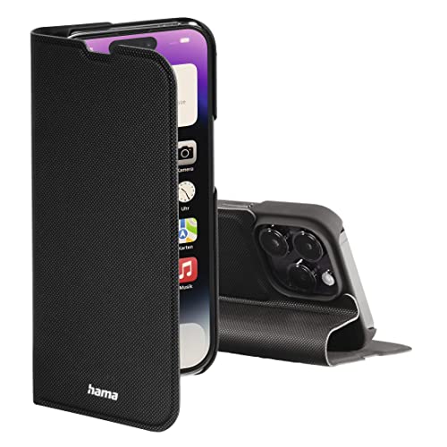 Hama Handytasche für Apple iPhone 14 Pro „Slim Pro“ (Schutzhülle mit Geldbörse 2x Kartenfach, klappbare iPhone 14 Hülle mit Magnetverschluss und Standfunktion) schwarz von Hama