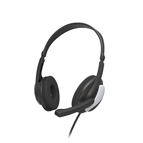 Hama Headset mit Mikrofon (kabelgebundene Kopfhörer 3,5mm Klinkenanschluss, Aux, Stereo Headphones mit Kabel, On-Ear PC-Kopfhörer mit Mikrofonarm und Neckband, 2m Audiokabel) schwarz silber von Hama