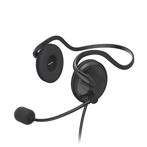 Hama Headset mit Mikrofon (kabelgebundene Kopfhörer 3,5mm Klinkenanschluss, Aux, Stereo Headphones mit Kabel, On-Ear PC-Kopfhörer mit Mikrofonarm und Neckband, 2m Audiokabel) schwarz von Hama