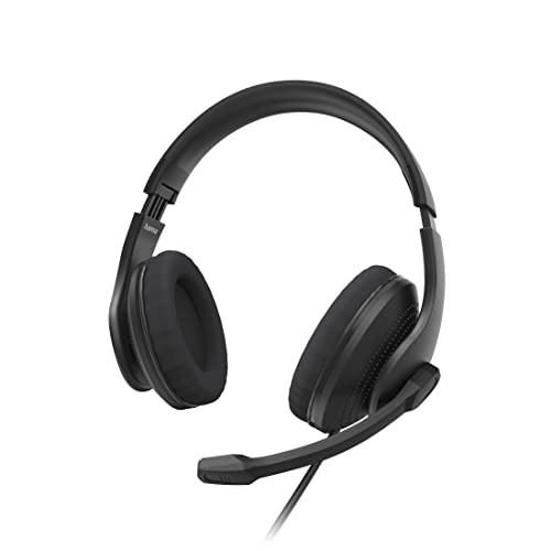 Hama Headset mit Mikrofon (kabelgebundene Kopfhörer 3,5mm Klinkenanschluss, Aux, Stereo Headphones mit Kabel, Over Ear PC-Kopfhörer mit Mikrofonarm und Neckband, 2m Audiokabel) schwarz von Hama
