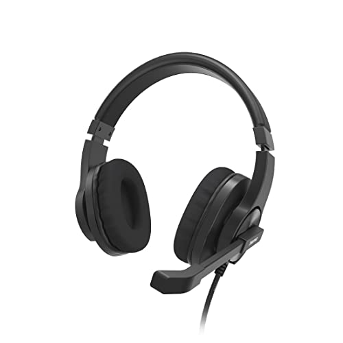 Hama Headset mit Mikrofon (kabelgebundene Kopfhörer 3,5mm Klinkenanschluss, Aux, Stereo Headphones mit Kabel, Over Ear PC-Kopfhörer mit Mikrofonarm und Neckband, 2m Audiokabel) schwarz von Hama