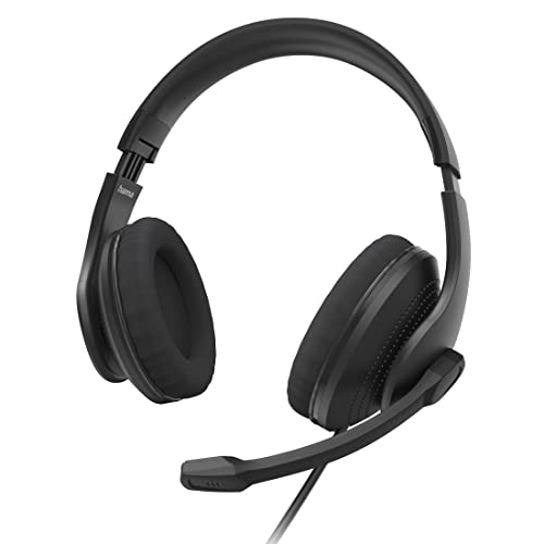 Hama Headset mit Mikrofon (kabelgebundene Kopfhörer USB A Anschluss, Aux, Stereo Headphones mit Kabel, Over Ear PC-Kopfhörer mit Mikrofonarm und Neckband, 2m Audiokabel) schwarz von Hama