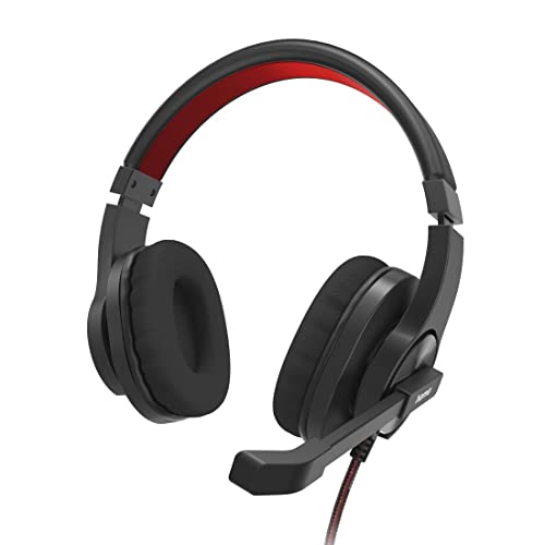 Hama Headset mit Mikrofon (kabelgebundene Kopfhörer USB A Anschluss, Aux, Stereo Headphones mit Kabel, Over Ear PC-Kopfhörer mit Mikrofonarm und Neckband, 2m Audiokabel) Schwarz/Rot, 00139937 von Hama