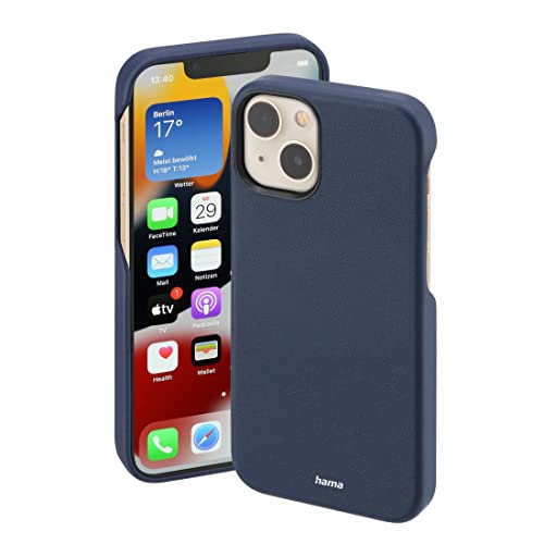 Hama Hülle für Apple iPhone 13 kompatibel mit MagSafe (Magnetische Hülle für induktives Laden, Handyhülle schützt vor Stößen, Kratzern und Schmutz, elegantes Case aus Kunstleder) blau von Hama