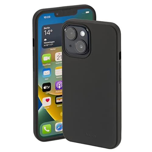 Hama Hülle für Apple iPhone 14 Plus (Handyhülle schützt vor Stößen, Kratzern und Schmutz, Schutzhülle ermöglicht induktives Laden, seidig Mattes Case aus TPU mit weichem Innenfutter) schwarz von Hama
