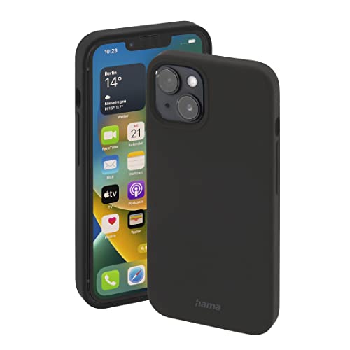 Hama Hülle für Apple iPhone 14 Plus kompatibel mit MagSafe (Magnetische Hülle für induktives Laden, Handyhülle schützt vor Stößen, Kratzern und Schmutz, seidig Mattes Case aus robustem TPU) schwarz von Hama