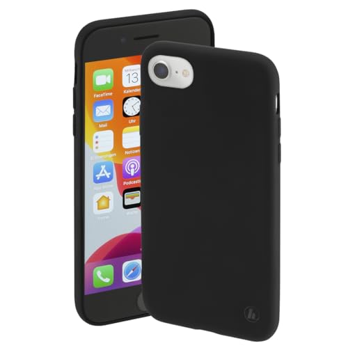 Hama Hülle für iPhone SE 2022, iPhone SE 2020, iPhone 6/6s/7/8 (Handyhülle schützt vor Stößen und Kratzern, seidig Mattes Case mit weichem Innenfutter) schwarz von Hama