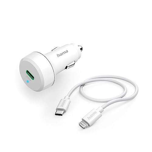 Hama KFZ Ladegerät 20W (USB C - Lightning, Power Delivery, 1m, für Apple iPhone, schnell, Zigarettenanzünder-Buchse Auto) weiß von Hama