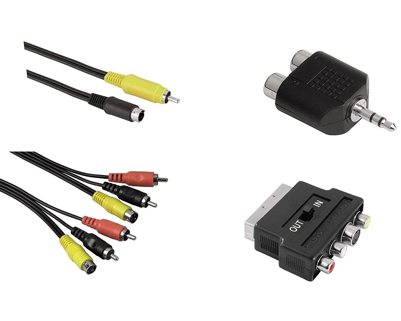 Hama Kabel-Set 5m S-Video 2x Cinch-Kabel Scart Audio-Kabel, Scart,S-Video,Cinch,3,5-mm-Klinke, (500 cm), Komplett-Set Anschluss-Kabel Scart-Adapter Klinken-Adapter, Universal von Hama