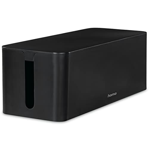 Hama Kabelbox, Maxi (Kabelbox für Steckdosenleiste, einfaches Kabelmanagement, für Büro, Schreibtisch, Zuhause, Aufbewahrung von Ladegeräten, Festplatten etc., mit Gummifüßen) schwarz von Hama