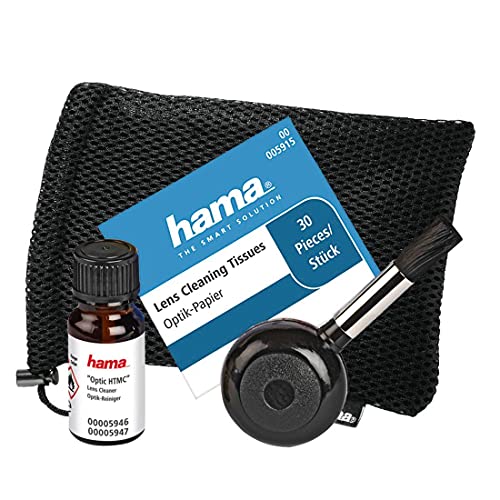Hama Kamera Reinigungsset 4-teilig für professionelle Nassreinigung (Objektiv, Sensor und Kameralinse reinigen, Blasebalg mit Pinsel, Reinigungsflüssigkeit, Optik Papier, für DSLR, Brille, Fernglas) von Hama