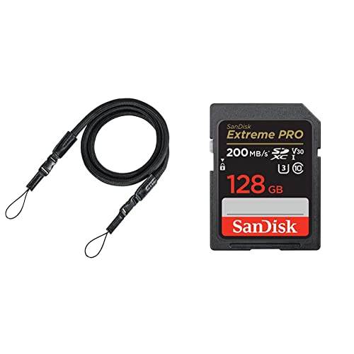Hama Kameragurt mit Schnellverschluss schwarz & SanDisk Extreme PRO SDXC UHS-I Speicherkarte 128 GB (V30 von Hama